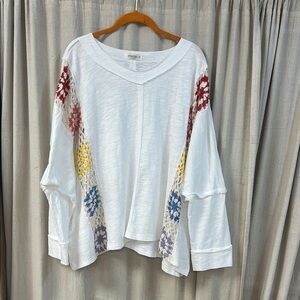 Rainbow Crochet Trim Top in White - Mello